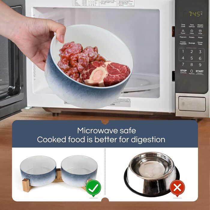Набір мисок для собак WoofinPets з кераміки (2 шт.) - 850 мл, з дерев'яною підставкою. Миски для корму та води для собак та котів, антиковзні, сучасні, важкі.