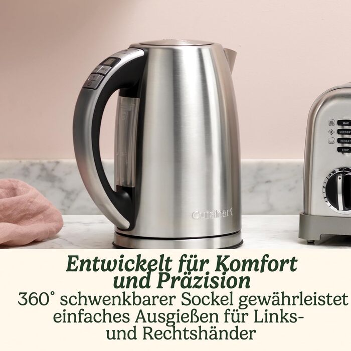 Cuisinart Multi-Temp Kettle | Fast Boiling | Cordless | Stainless Steel Finish | 1.7L Capacity | Adjustable Temperature | Removable, Washable Anti-Scale Filter | Brushed Stainless Steel Variable Temp 1.5L Stainless Steel Brushed