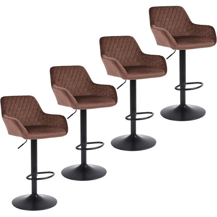 Ralex Adjustable Swivel Bar Stools 2-Pack - Velvet Upholstered Counter Height Stools with Backrest & Armrests for Kitchen, Bar & Countertops (Brown)