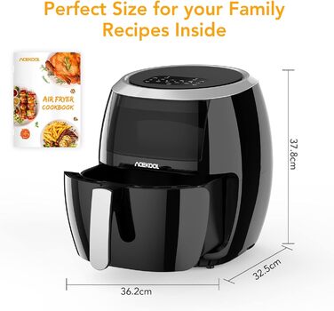 Hot Air Fryer, XXL Hot Air Fryer Oil-Free 8L 1800W, Air Fryer with Recipe Book in German, 8 Programs, Adjustable Temperature Control Acekool Gray