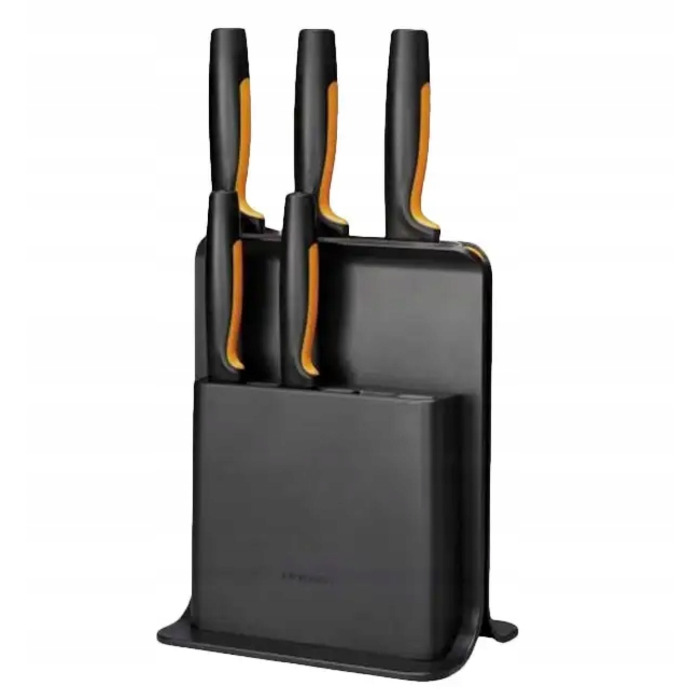 Набір ножів Fiskars Functional Form (5 предметів) у чорному підставці-блоці + точилка, 1057554
