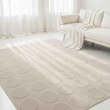 Килимок для вітальні Interiyou Cannes 120x170 см кремовий - для спальні, дитячої, їдальні. Коротке ворсування, скандинавський бохо-стиль, геометричний малюнок, високий/низький ворс