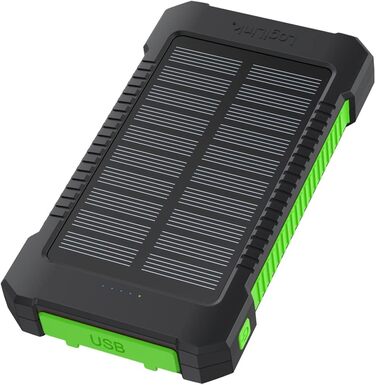 Портативний зарядний пристрій Solar Powerbank 8000 mAh з ліхтариком, чорно-оранжевий, одночасна зарядка 2 пристроїв (2x USB Type-A)