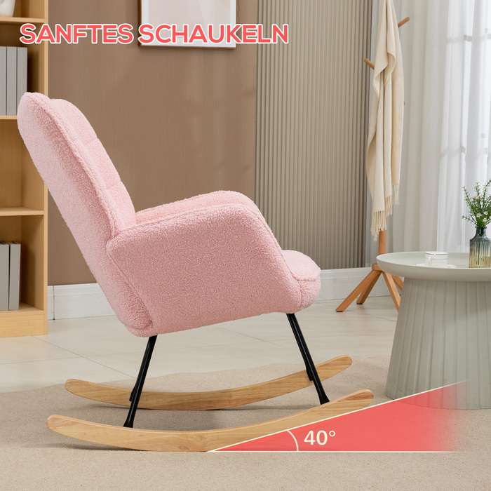 HOMCOM Rocking Chair Glider Accent Chair Rocker Recliner Living Room Chair for Bedroom, up to 120 kg, Faux Sheepskin, Pink | Aosom