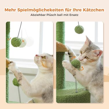 PETEPELA Cactus Scratch Tree Small 84cm Modern Cat Tree Detachable Top Bed, Plush Cave, 2 Sisal Posts, 2 Play Balls, Green