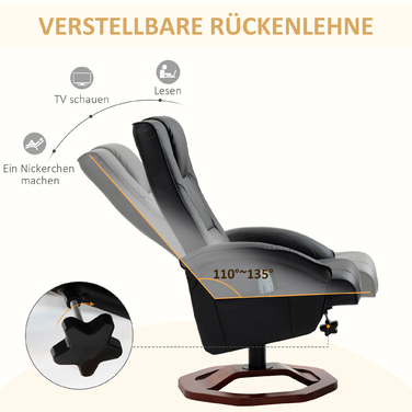 HOMCOM Massage Recliner with Footrest, 360° Swivel, Reclining Chair with Artificial Leather Upholstery, 73 x 83 x 106 cm for Relaxation