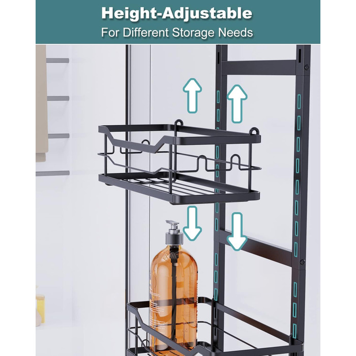 Golden Bell Shower Shelf, Over-the-Door Shower Shelf (No Drilling), Shampoo Holder for Shower, Adjustable Hanging Shower Shelf 3 Tiers Over the Door Glass Wall for Bathroom, Black