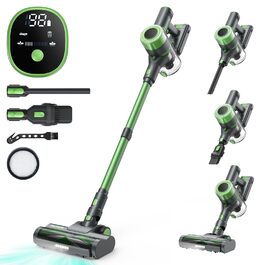 Акумуляторний пилосос 30000 Па, бездротовий пилосос з часом роботи 60 хв, тихий акумуляторний пилосос з LED-дисплеєм/антизаплутувальною насадкою, 450 Вт ручний пилосос для твердих поверхонь, килимів та шерсті тварин