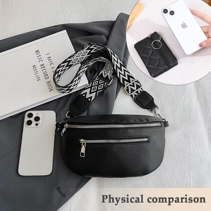 Жіноча сумка через плече з монетницею, шкіряна бананка, середнього розміру, з широким знімним ремінцем, поясна сумка для фестивалів, подорожей, повсякденного використання, біла (чорна)