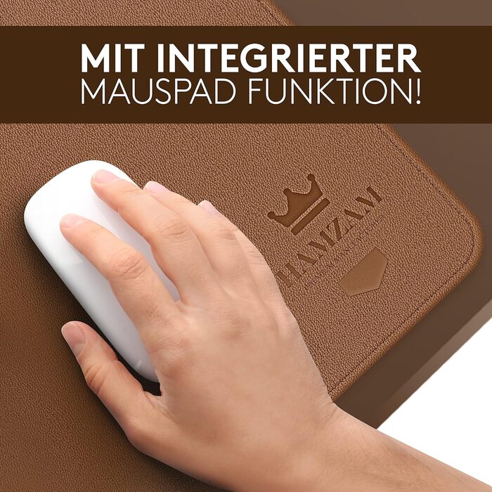 Підкладка під стіл HAMZAM PU Leder 90x40 см - преміум якість, з інтегрованим ковриком для миші (Колір: Коричневий)