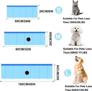 Складний басейн для собак 100x30 см - переносний басейн з ПВХ для великих собак, блакитний, з неслизьким дном