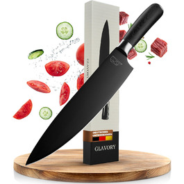 Кухонний ніж Glavory з чорним лезом та дерев'яною ручкою, 20 см - професійний кухонний ніж з надзвичайно гострим лезом, в подарунковій упаковці