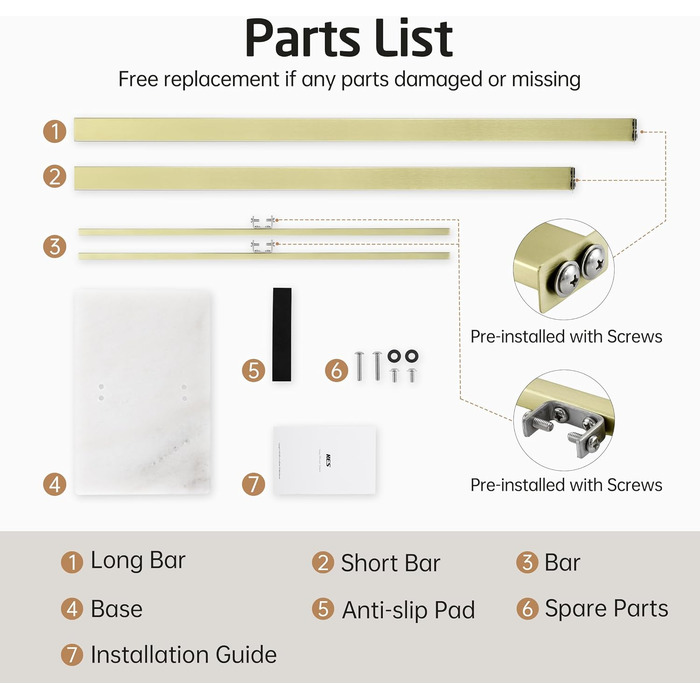 Підставка для рушників подвійна KES, нержавіюча сталь SUS 304, мармурова основа, 84 см, золота