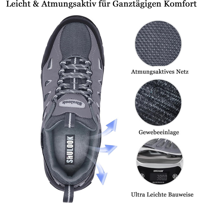 Туфлі для хайкінгу SHULOOK для жінок, водонепроникні, легкі, трекінгові, гірські, туристичні, для кемпінгу, хайкінгу, риболовлі (38 EU, чорний, сірий)