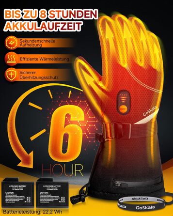 Електричні гріючі рукавички для жінок та чоловіків, зимові рукавички з підігрівом, чорні, з акумулятором 7.4V 6000mAh, 3 режими нагріву, сенсорний екран, водонепроникні