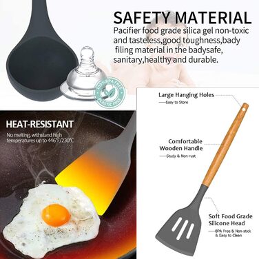 Набір кухонних аксесуарів KagoLing: 13 предметів з силікону з дерев'яними ручками (сірий)