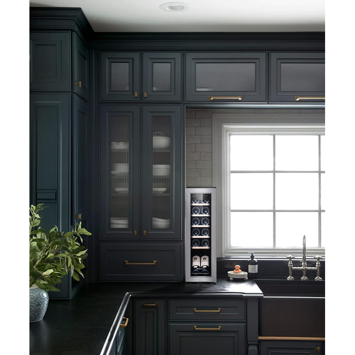 Kalamera 28-Bottle Wine Refrigerator with Touch Control, Stainless Steel Door, 5-18°C Cooling Zone, Removable Wooden Shelves