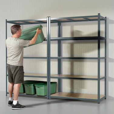 OfficeMarshal Heavy-Duty Shelving Unit - Lakota (200 x 100 x 50 cm, Grey)