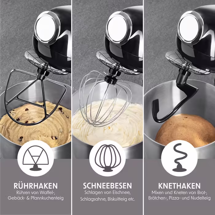 Gourmetmaxx Kitchen Machine & Mixer | Multifunctional Kitchen Helper incl. Mixing Bowl and Attachments | Powerful Mixer with Whisk and More | Electric Stand Mixer [black]