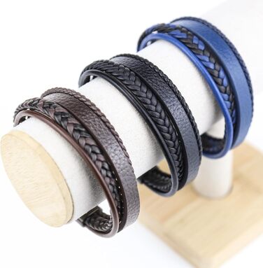 Чоловічий шкіряний браслет, чорний, коричневий, синій, плетіння, 21 см, подарунок для чоловіків, браслет для тата, День батька