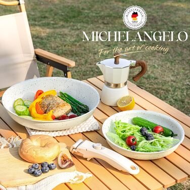 Набір сковорідок Michelangelo з антипригарним покриттям, індукційні, 20/24/28 см, знімний ручка, до 240°C, чорний