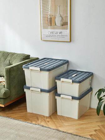 Cetomo Plastic Storage Box - Box with Durable Lid and Safety Closure, Stackable and Nestable, 3-Pack, White (65L * 6)