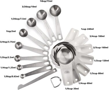 Stainless Steel Measuring Cup and Spoon Set - 7 Stackable Measuring Cups for Dry and Liquid Ingredients