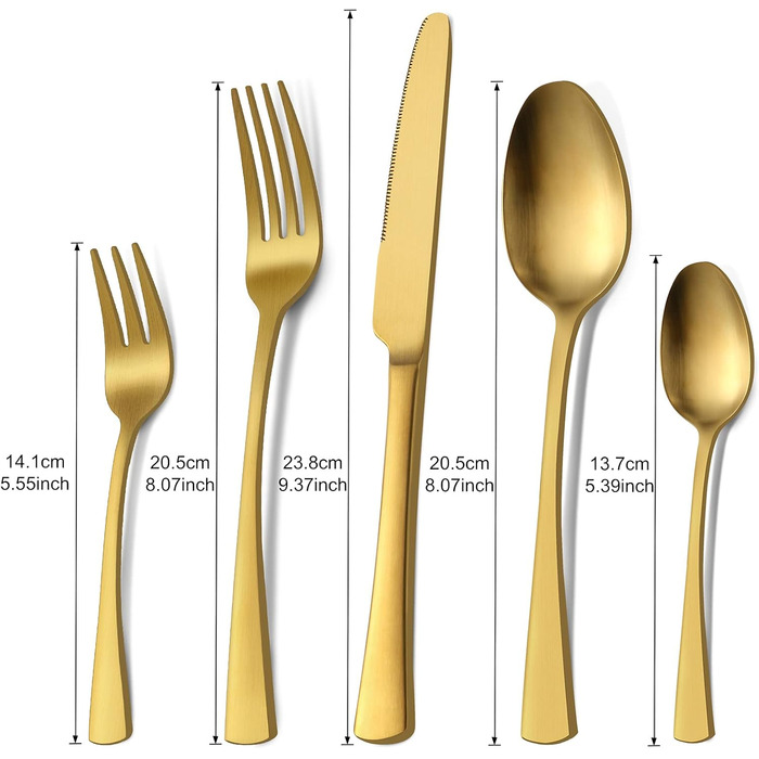 Набір столових приборів Bestdin 30 предметів з нержавіючої сталі, матове золото. Набір ножів, виделок, ложок для 6 осіб, посудомийна машина