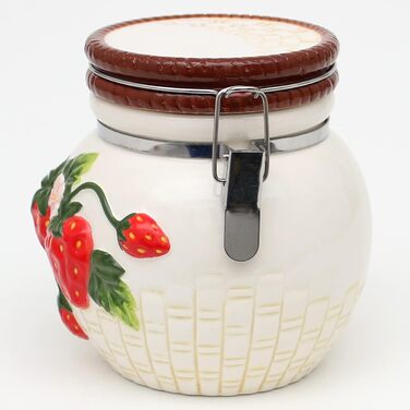 Aromadose/Cookie Jar/Storage Box with Strawberry Relief, size approx. 12.5 x 11.5 x 12.5 cm