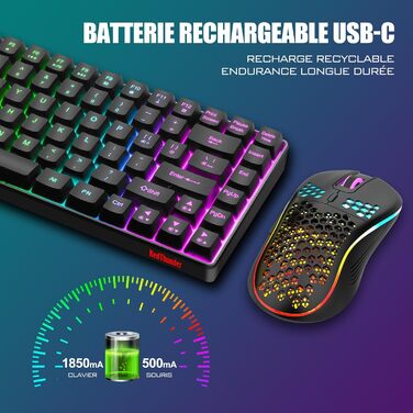 RedThunder K84 Combo: Бездротова клавіатура та миша USB, AZERTY (французька), 75% TKL, 3200 DPI (чорний)