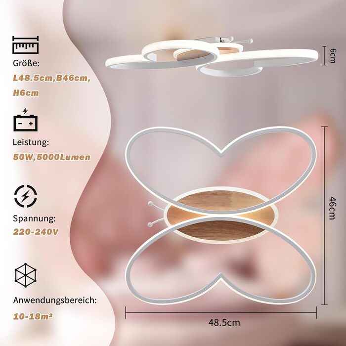 LED Ceiling Light for Kids' Room Lamp Ceiling, Dimmable Kids' Room Ceiling Lamp with Remote Control, 32W Kids' Room Ceiling Light Cloud for Living Room, Bedroom (48cm, Warm White Dimmable)