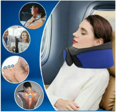 Подушка для шиї у літак, Memory Foam, доросла, регульована, компактна, ергономічна, сіра (блакитна)