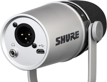 Мікрофон Shure MV7+ для подкастів, стрімінгу та запису - білий (срібний). USB/XLR, LED-сенсор, автоматичне регулювання рівня звуку, цифровий поп-фільтр