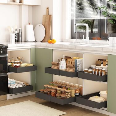 Mointal 2 Pack Expandable Pull-Out Cabinet Organizer, Kitchen Telescopic Drawer with Adhesive, Storage Drawer Organizers for Kitchen/Bathroom, Width 31-52cm, Depth 42cm, Height 7.5 cm, Black