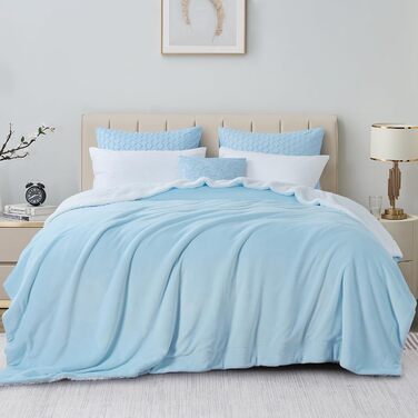 Плед Aisbo Warm Kuscheldecke - теплий, м'який плед з флісу Sherpa, 150x200 см, XL, велика товщина, для дивана, затишний та м'який (220 x 240 см, світло-блакитний)