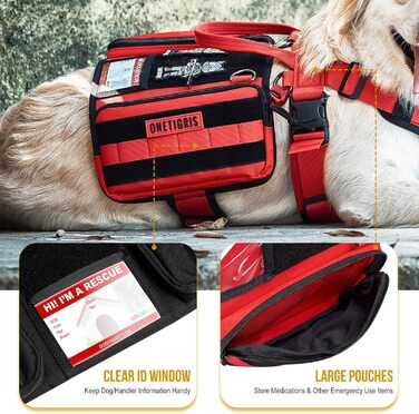 Шлейка для собак OneTigris Guardian з 3 D-подібними кільцями та великою кишенею, червона (M)