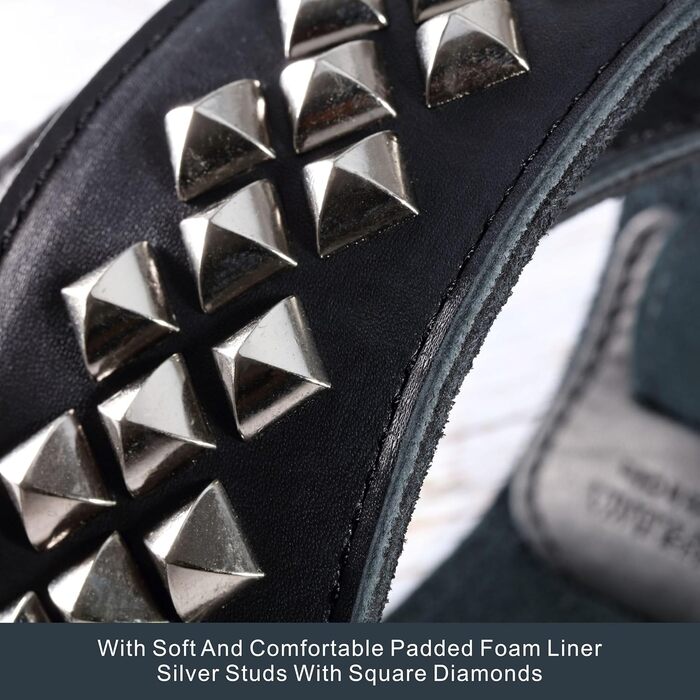 Гітарний ремінь Nefelibata з повном'якої шкіри, з м'якою підкладкою, з срібними заклепками, для електро-, акустичної та бас-гітари (2,5' шириною, карбоновий чорний) (Квадратні діаманти)