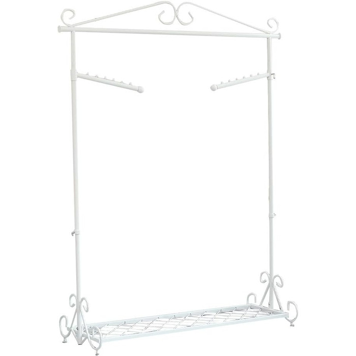 Clothes Rack, Coat Rack with Shoe Storage, Width 136cm, Vintage Style Metal, Height Adjustable from 126 to 200 cm (White)