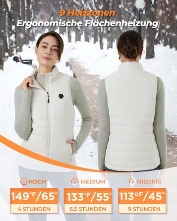 Тепла жилетка для жінок з акумулятором 16000mAh 7.4V - Жилетка з 9 зонами обігріву та 3 рівнями температури, обігрівальна жилетка, для роботи на вулиці, обігрівальна куртка біла S