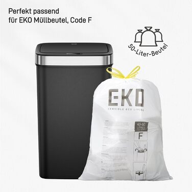 Сміттєвий бак EKO Hana Deluxe 50л з сенсором, чорний, пластик - автоматичний відро для кухні з плавним закриттям кришки