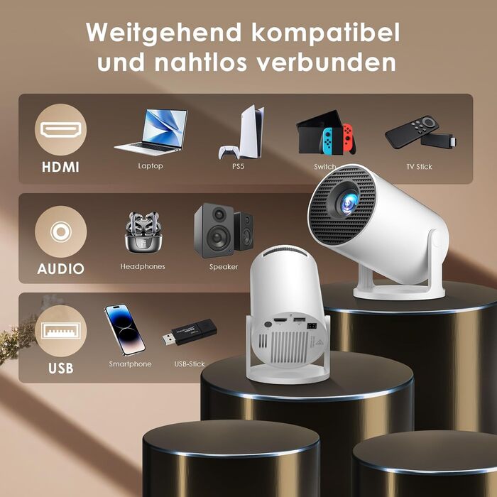 Міні проєктор Salange Mini Beamer 2026,8K з Android, WiFi 6, Bluetooth 5.4, Auto Keystone, 270° поворот, для дому та на вулицю, Sala300pro