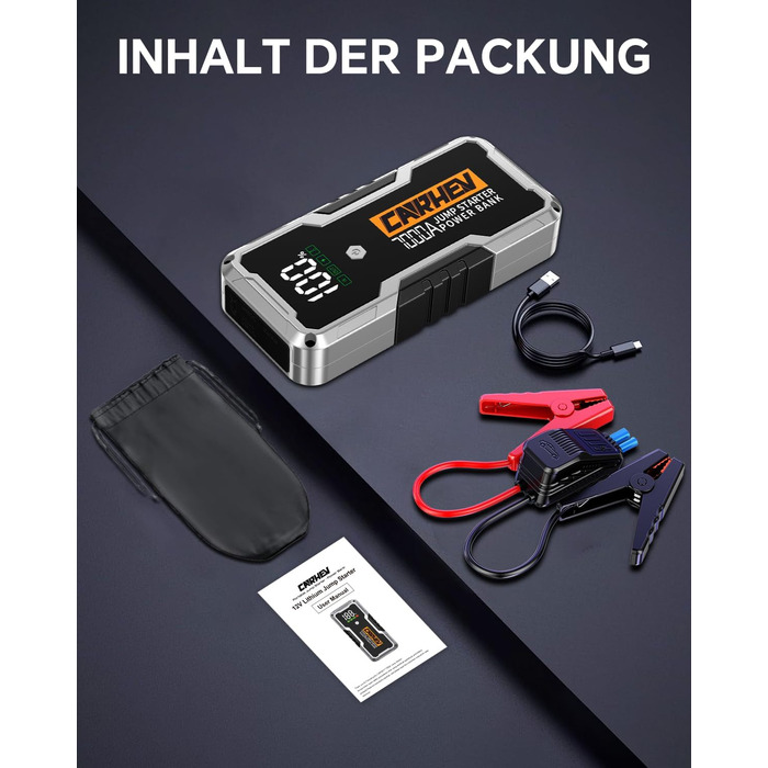 CARHEV 7000A Пусковий пристрій (Powerbank) для автомобіля 12V, для бензину/дизеля, з QC 3.0 USB, LED