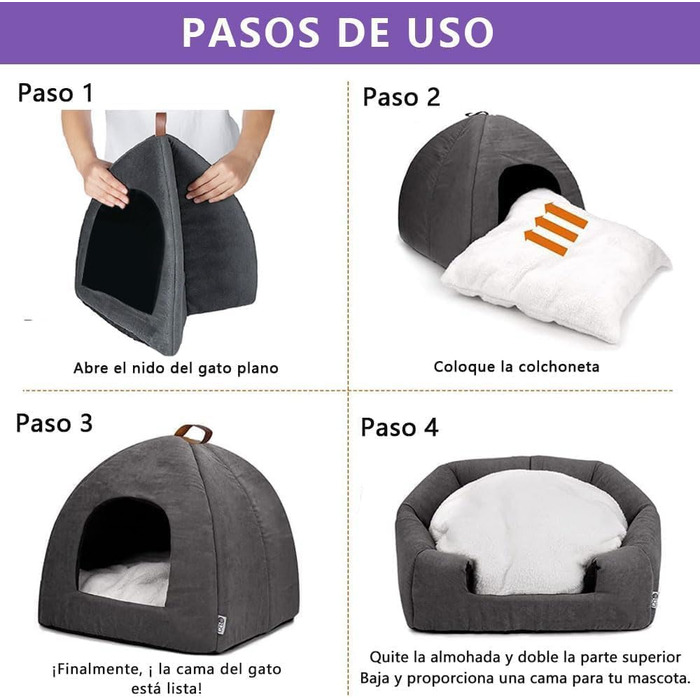 Кішка Будиночок-ліжко, м'який будиночок для котів, м'яке тепле плюшеве ліжко для котів, гніздо для котів з виймальним внутрішнім подушкою, сірий, розмір S