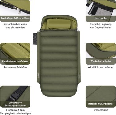 Сплячий мішок AGEM для дорослих: літо, зима, 3-4 сезони, кемпінг, рибалка, 225x100 см, 4-5 кг