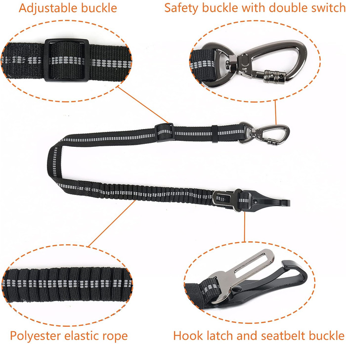 Автомобільний ремінь безпеки для собак, універсальний, з відбиваючими смугами, регульований, для всіх порід та авто