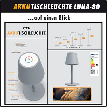 Набір LED-лампа на акумуляторі LUNA-80-W (3 шт.), диммування, бездротове живлення, сенсорне керування, 7 кольорів, регулювання висоти, 5200mAh, до 72 год роботи