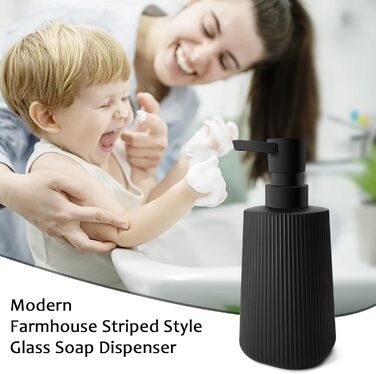 Дозатор мила скляний чорний матовий, дозатор для миття посуду, для кухні та ванної кімнати, з помповим механізмом (1 шт., чорний)