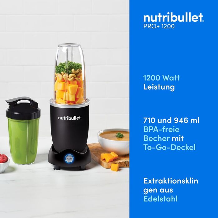 Nutribullet Pro 1200, Electric Blender, Food Processor, Smoothie Blender, Multi-Function Blender, 1200W Power, 700ml and 900ml Cups, Black, NB120MB 1200W Black
