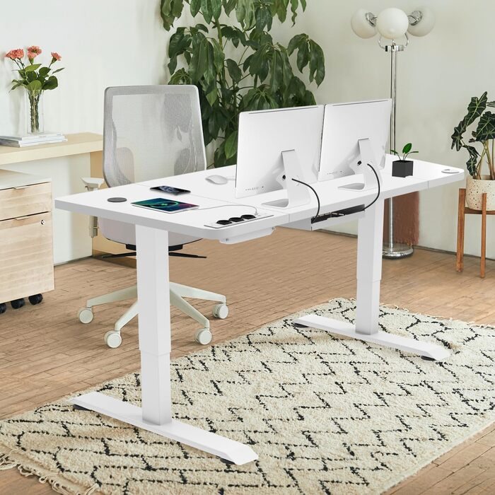 Devoko Adjustable Standing Desk with Wireless Charger, Memory Settings, USB Ports & Wheels - 160x80cm