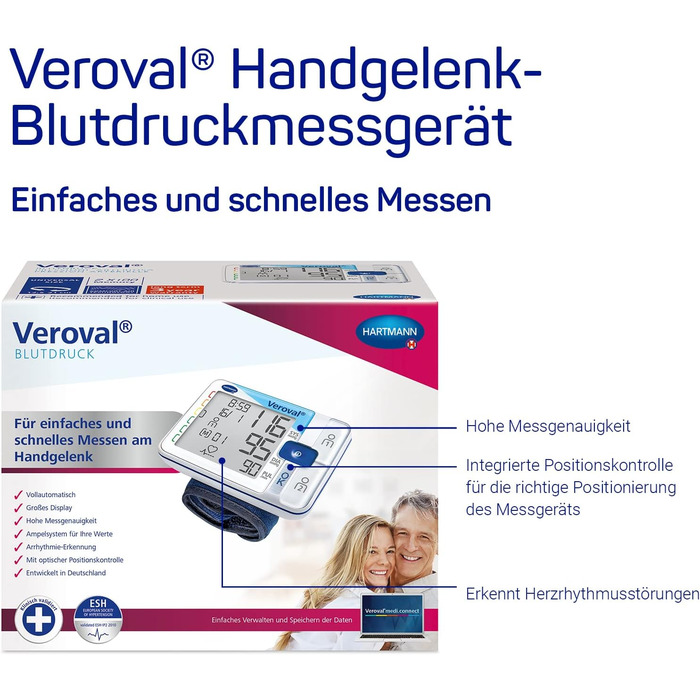 Тонометр Veroval на зап'ясті: точний вимір, контроль позиції, визначення аритмії, з програмним забезпеченням
